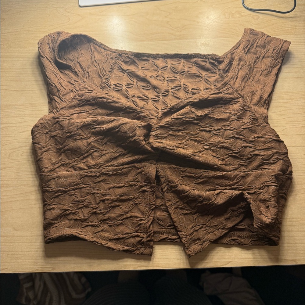 SHEIN Brown Textured Cropped Square Neck Tank